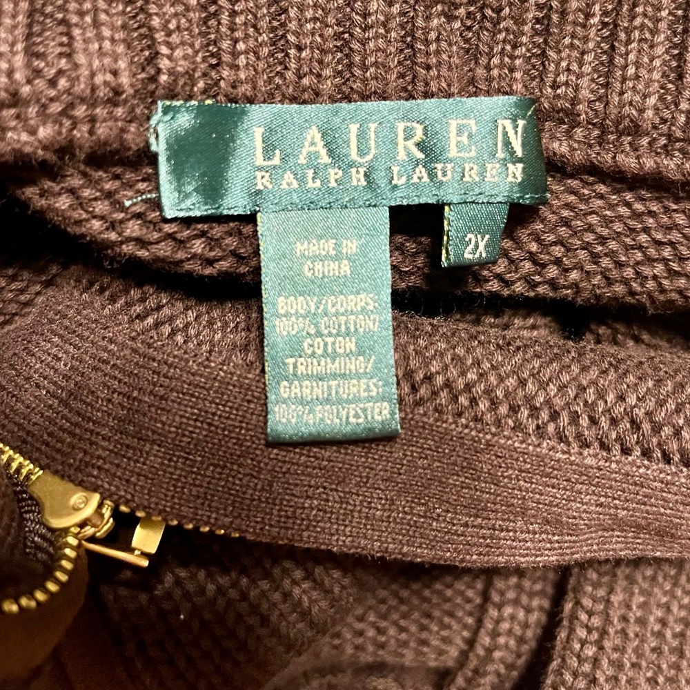 Lauren Ralph Lauren Chocolate Brown Cable Knit Zip Up Cardigan Size 2X - Picture 7 of 8
